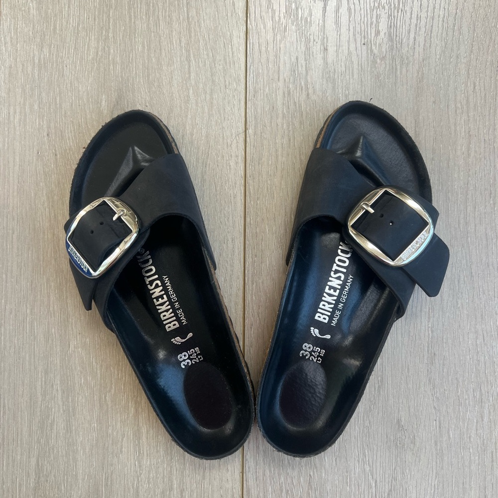 Birkenstock Black Slides with Silver Buckle